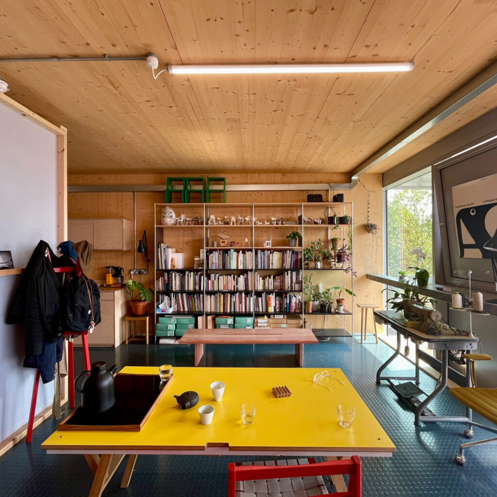 WorkStack's interior is made from CLT. Photo by Alex de Rijke