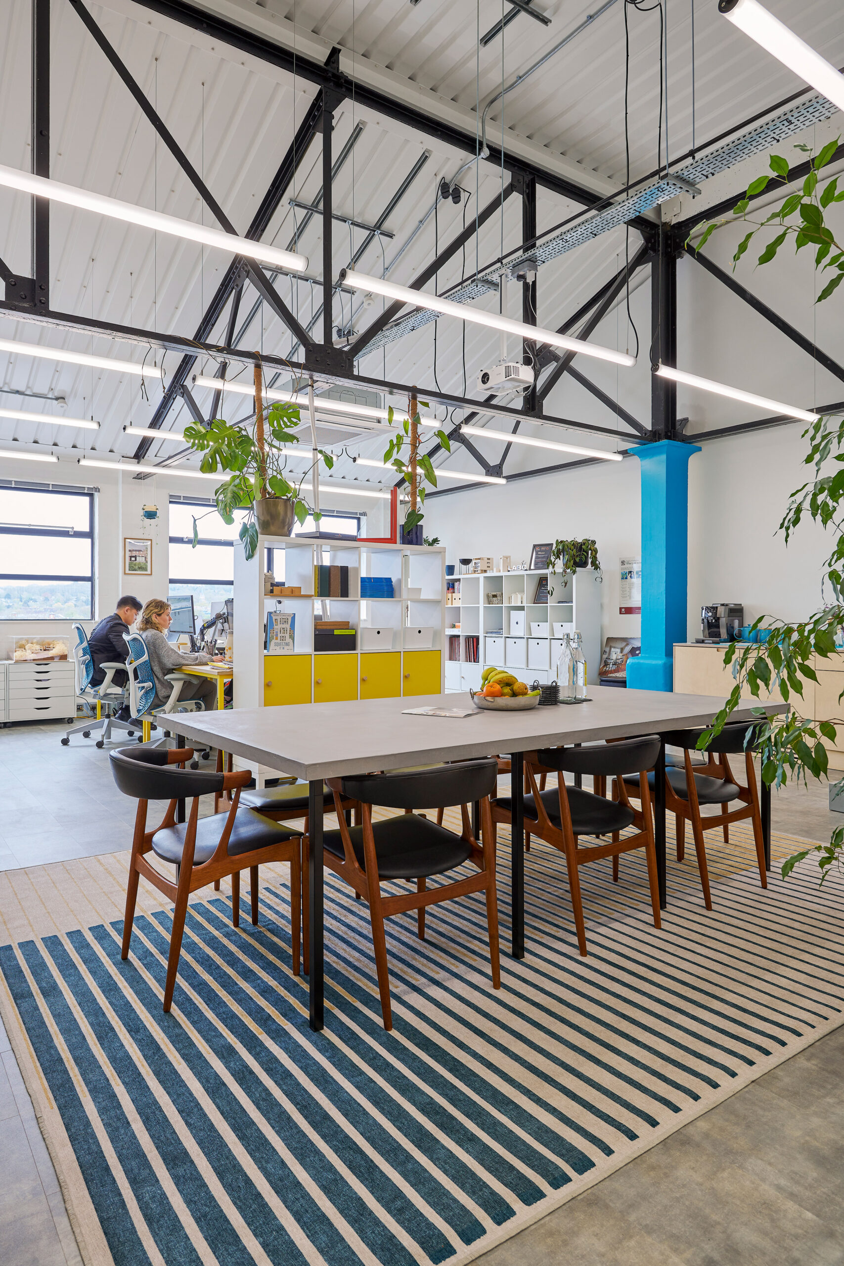 Lofty workspace with ceiling beams