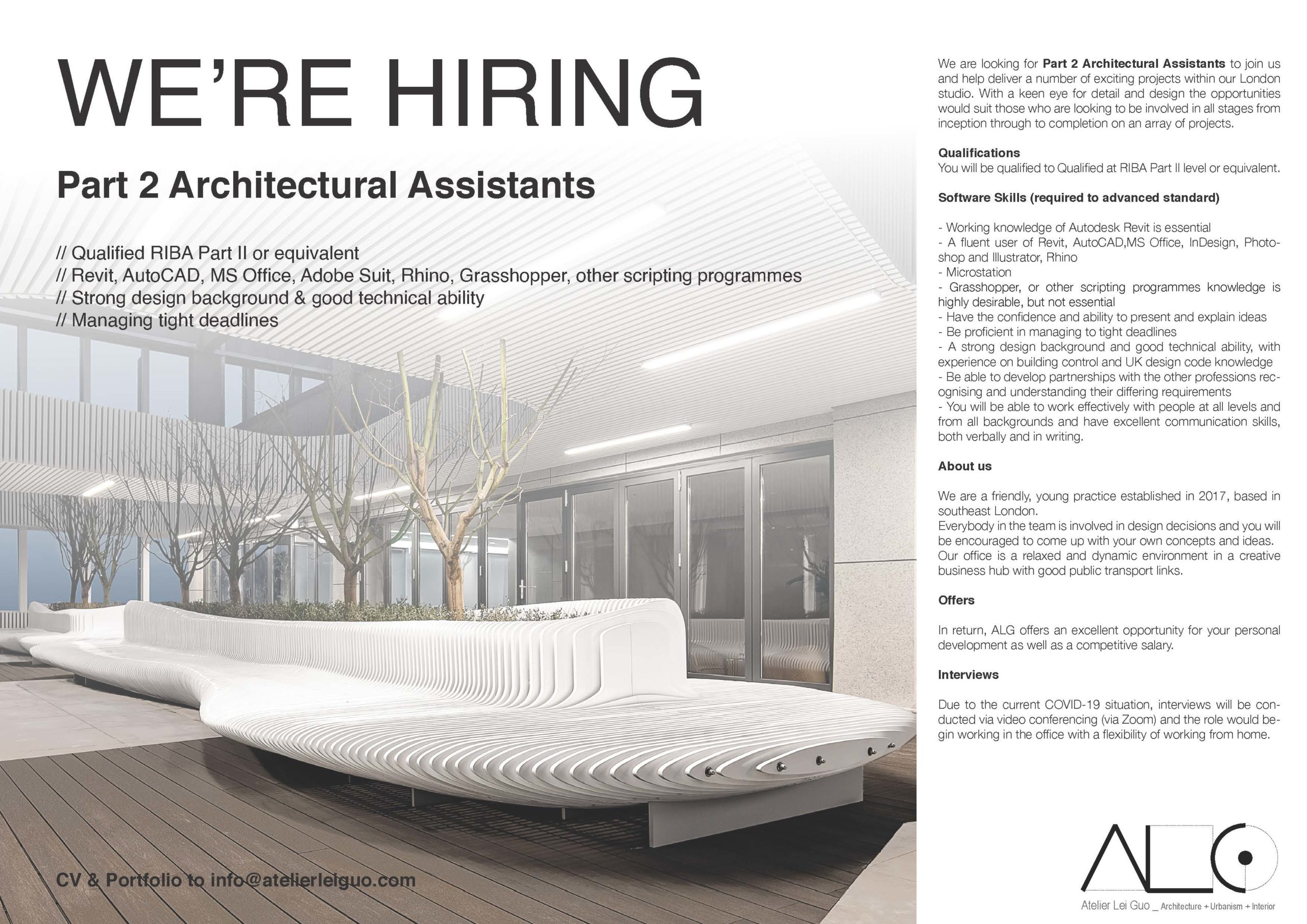 Part 2 architectural assistant at Atelier Lei Guo in London